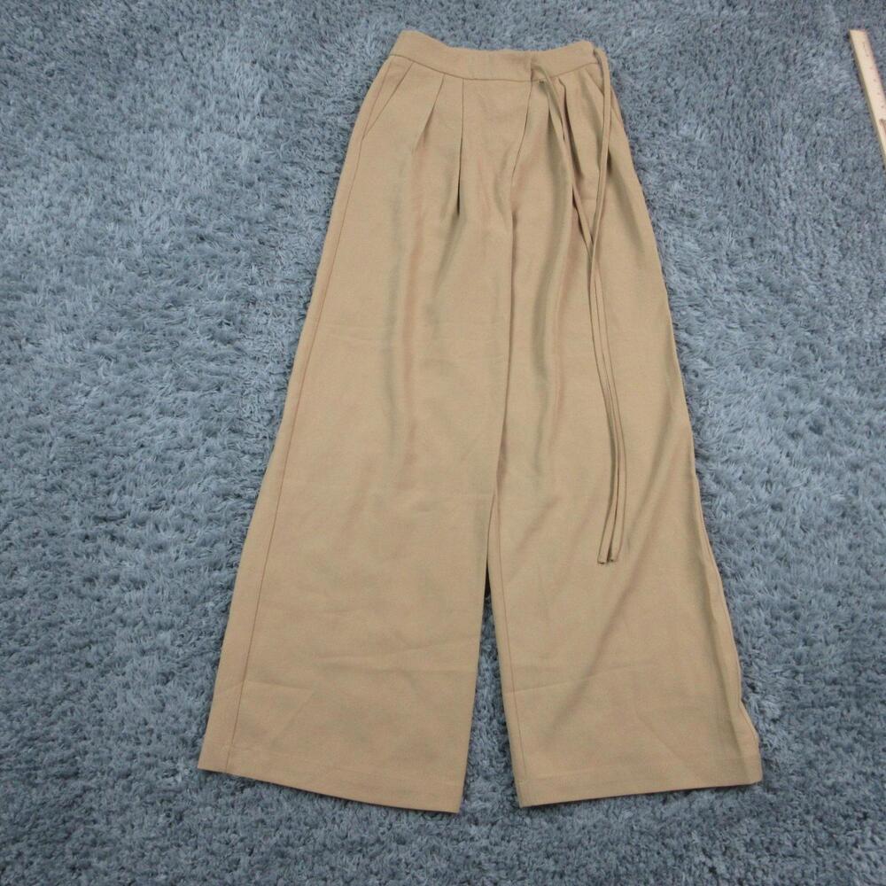 COMMENSE Pants Womens XS Beige Wide Leg Twill Pleated Belted 24x29.5* NWT